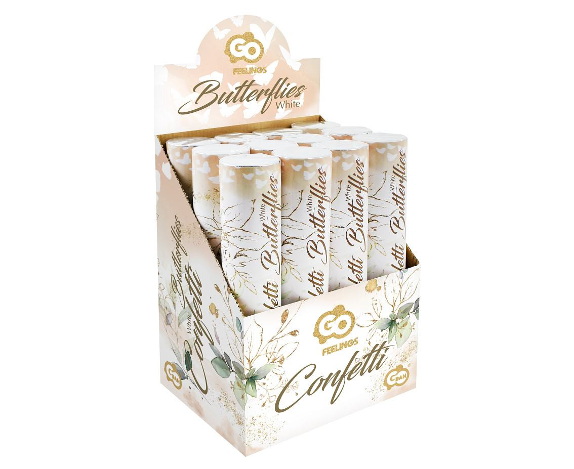 Paper Confetti cannon White Butterflies, 30 cm